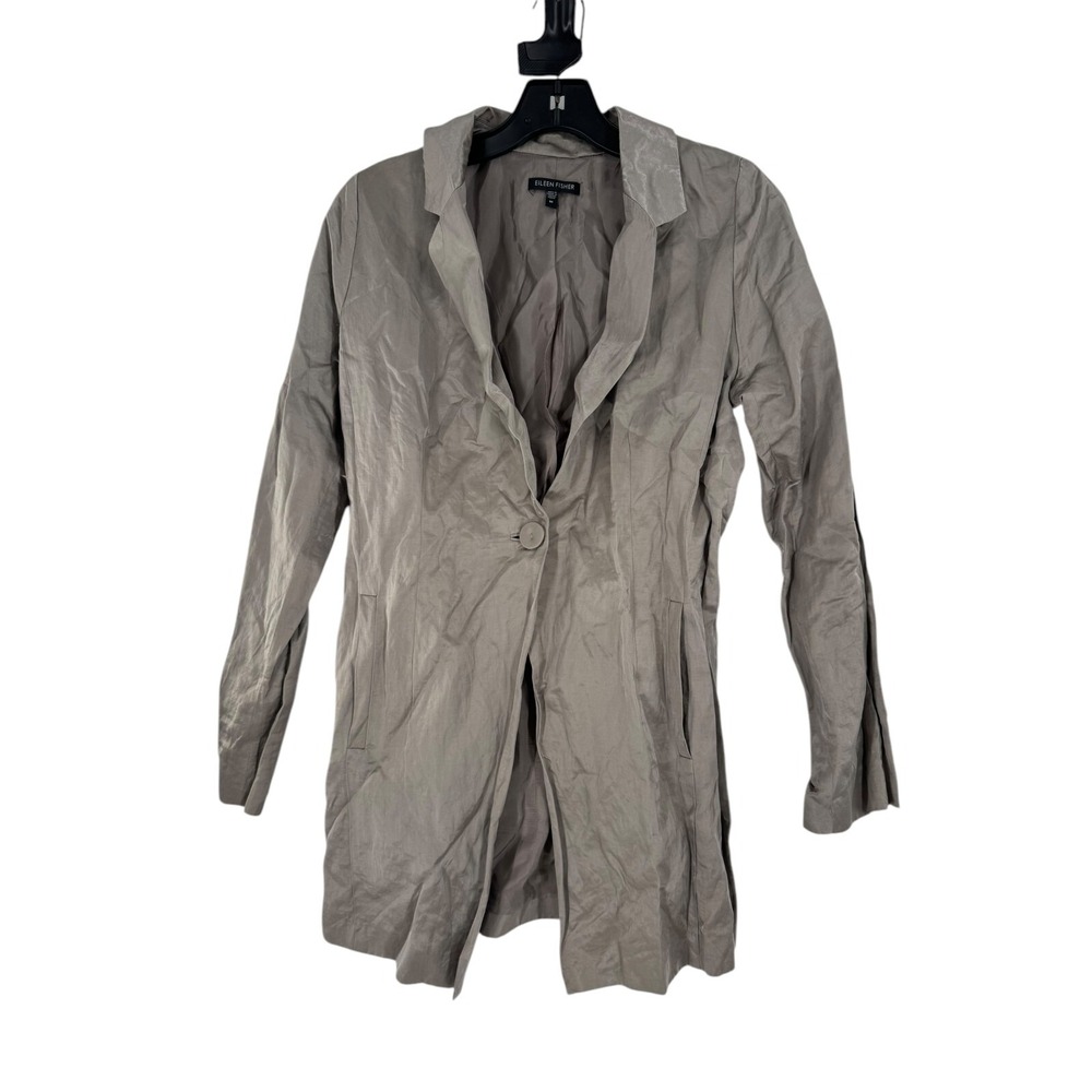 Eileen Fisher Women's Gray Shiny Metallic Evenings One Button Blazer Jacket Sz M